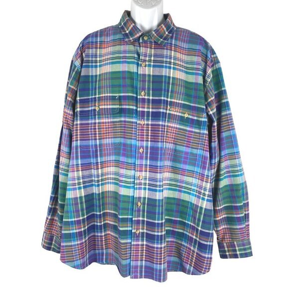 Polo Ralph Lauren Shirt Mens 3XB Cotton Plaid Pockets Long Sleeve‎ TP-2641 - Picture 1 of 11